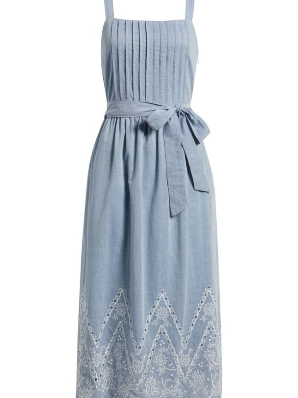 Julia Jordan Blue Eyelet Hem Pleated Tie-Waist Midi Dress Women's Size 4 - Picture 4 of 13